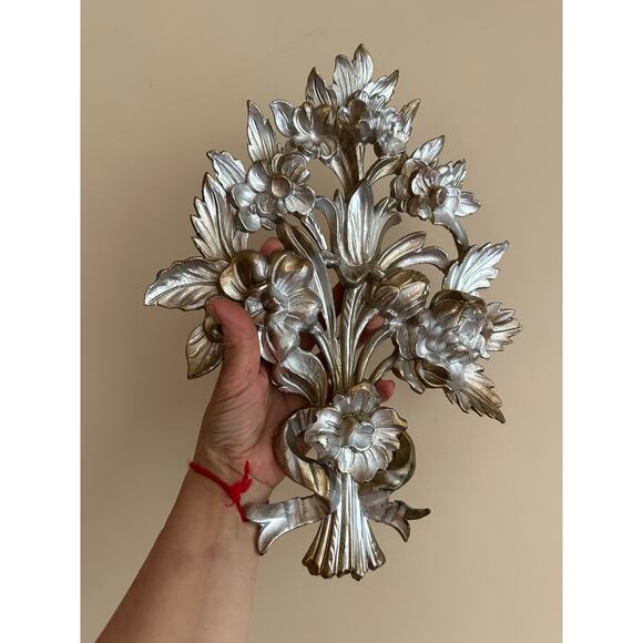 Vintage Wall Decor Golden Flowers made in Italy hanging art country bouquet 14” - Picture 14 of 14